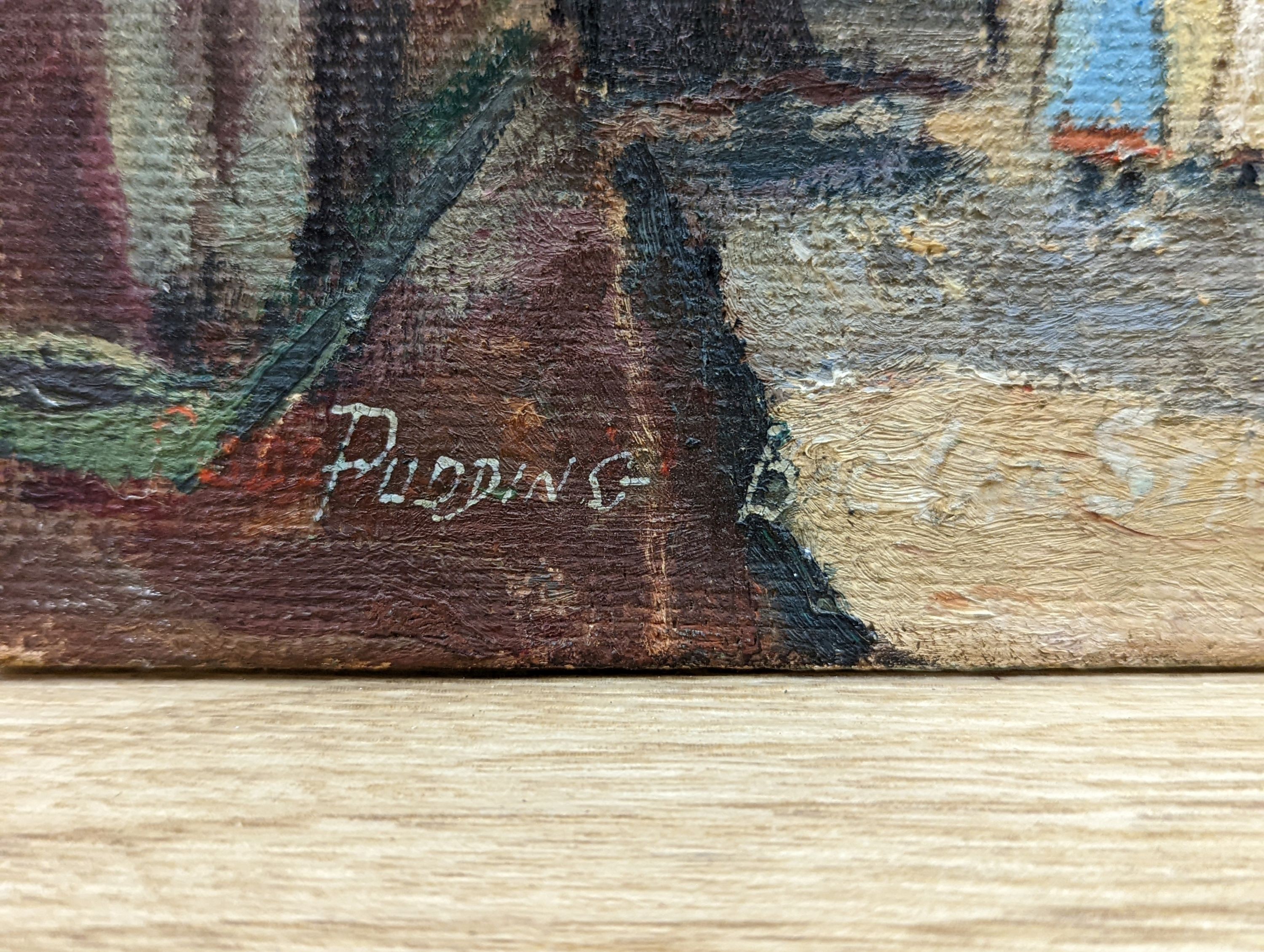 W. Elphick, oil on board, Pudding Bag Lane, St Ives, signed, 25 x 40cm, unframed